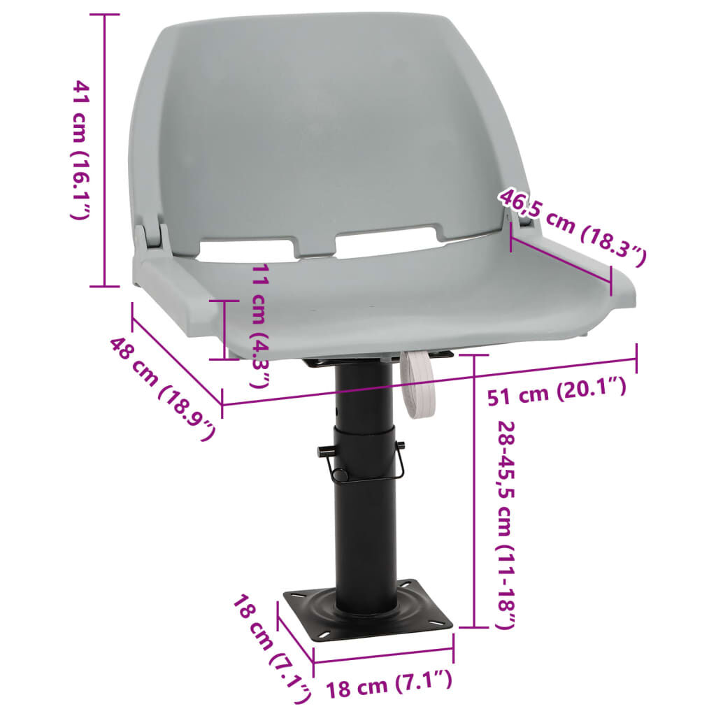 vidaXL Κάθισμα Σκάφους Πτυσσόμ. 2 τεμ. Γκρι 48x51x41 εκ Χωρίς Μαξιλάρι