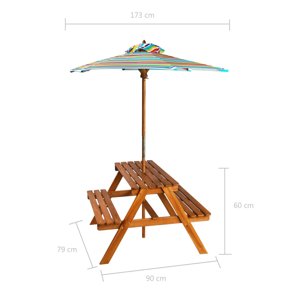 vidaXL Τραπέζι Πικνικ με Ομπρέλα Παιδικό 79 x 90 x 60 εκ. Ξύλο Ακακίας