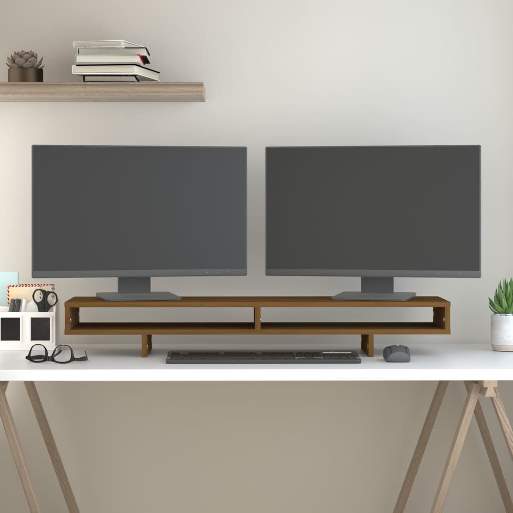 vidaXL Βάση Οθόνης Καφέ Μελί 100 x 27 x 14 εκ. από Μασίφ Ξύλο Πεύκου