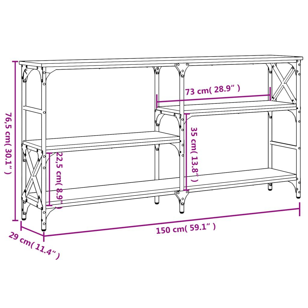 vidaXL Τραπέζι Κονσόλα Γκρι Sonoma 150 x 29 x 76,5 εκ. Επεξεργ. Ξύλο
