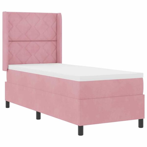 vidaXL Κρεβάτι Box Spring LED με Στρώμα Ροζ 80 x 200 cm Βελούδο