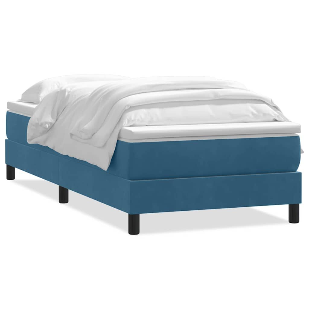vidaXL Box Spring κρεβάτι με στρώμα σκούρο μπλε 80x210 εκ. Βελούδινο