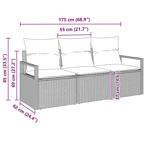 vidaXL Σετ Καναπέ Κήπου 3 pcs Μπεζ Πολυ ράταν