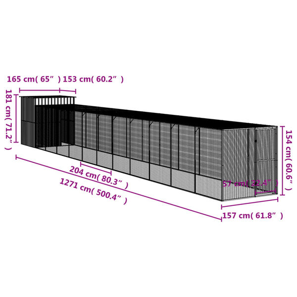 vidaXL Κοτέτσι με Περίβολο Αν. Γκρι 165x1271x181 εκ. Γαλβαν. Ατσάλι