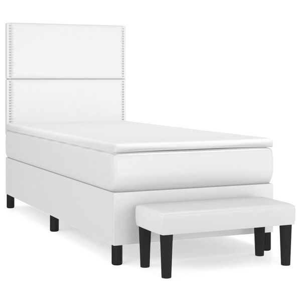 vidaXL Κρεβάτι Boxspring με Στρώμα Λευκό 90x200εκ. από Συνθετικό Δέρμα