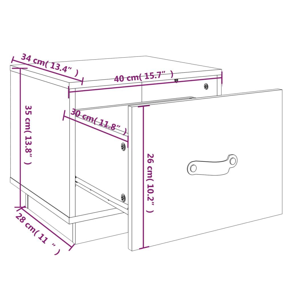 vidaXL Κομοδίνο Μαύρο 40x34x35 εκ. από Μασίφ Ξύλο Πεύκου