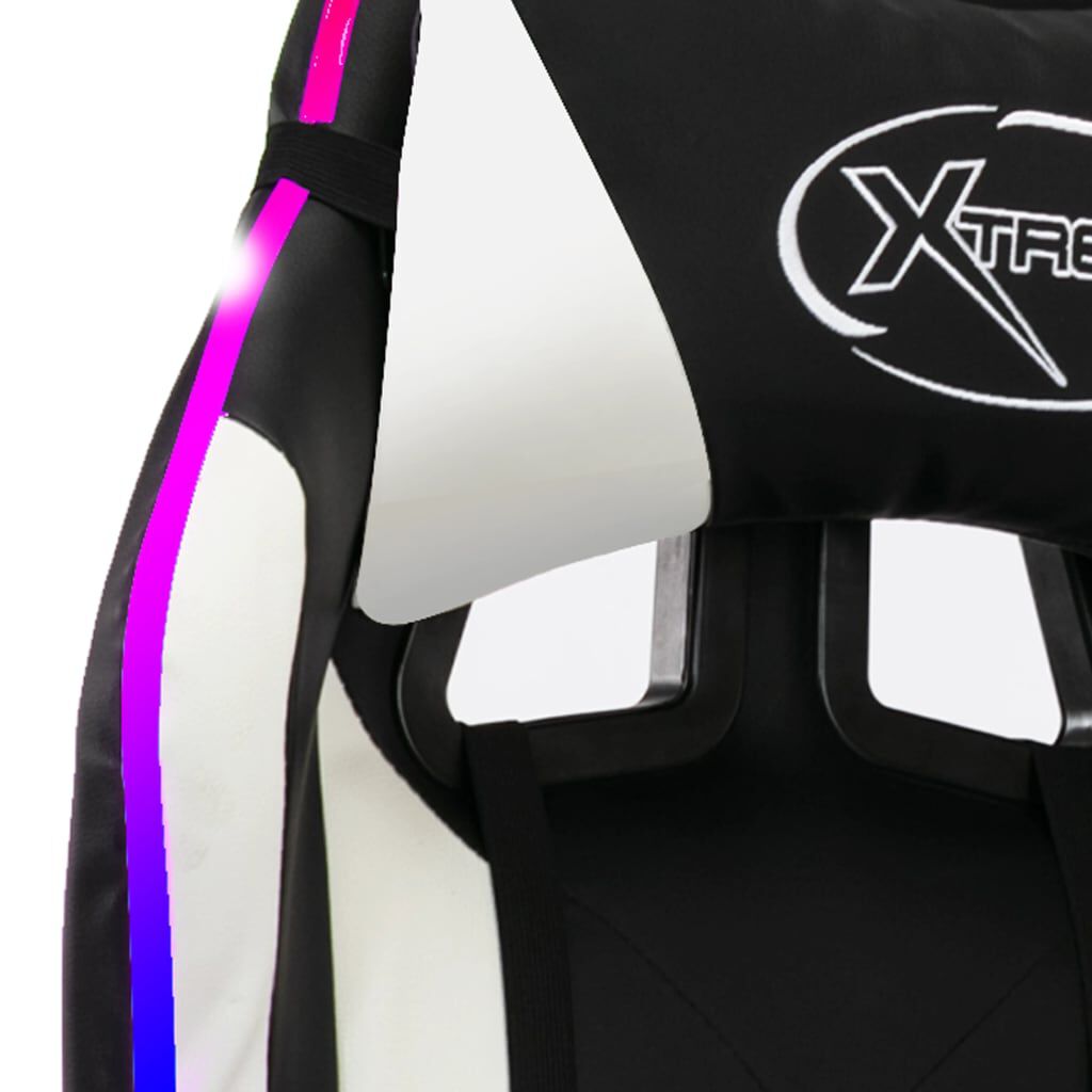 vidaXL Καρέκλα Racing με Φωτισμό RGB LED Ασπρόμαυρη Συνθετικό Δέρμα