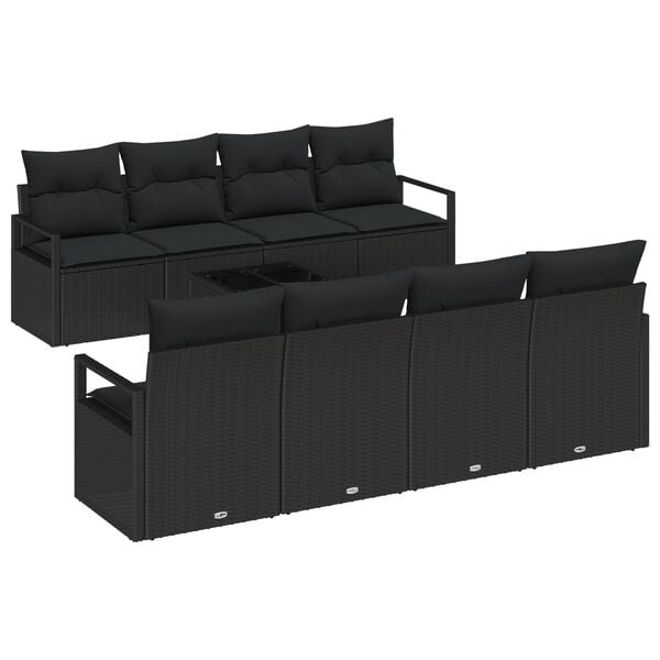 vidaXL Σετ 9 Τεμαχίων Σαλονιού Κήπου με Μαξιλάρια Μαύρο Πολυεστέρα
