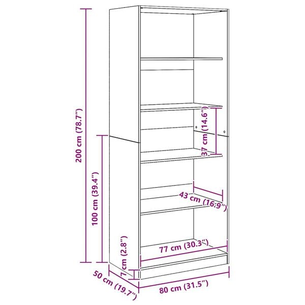 vidaXL Ντουλάπα Αρτισιανή Δρυς 80x50x200εκ από Επεξεργασμένο Ξύλο