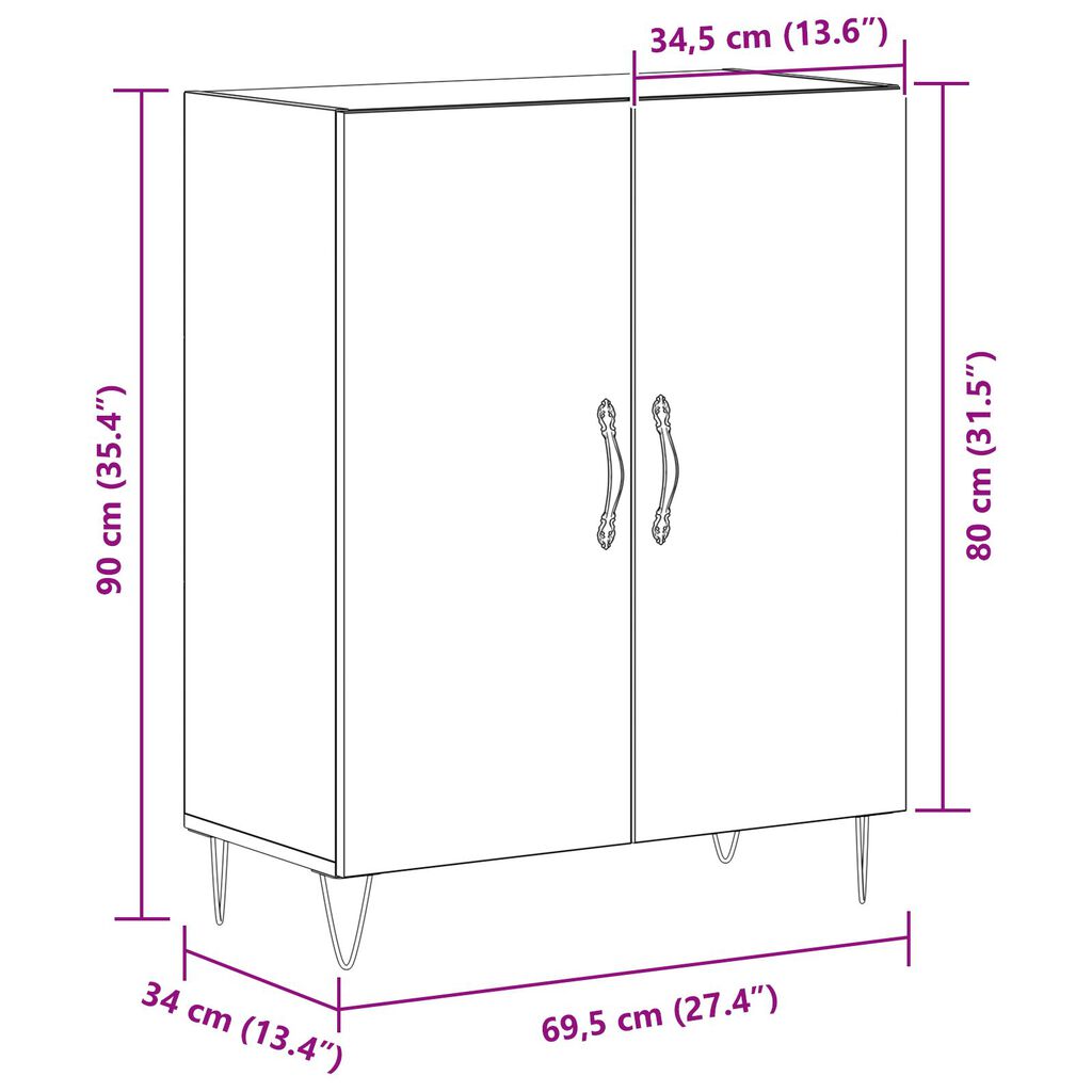 vidaXL Μπουφές Μαύρο Δρυός 69,5x34x90 εκ Επεξεργασμένο Ξύλο