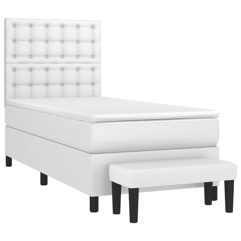 vidaXL Κρεβάτι Boxspring με Στρώμα Λευκό 100x200εκ.από Συνθετικό Δέρμα
