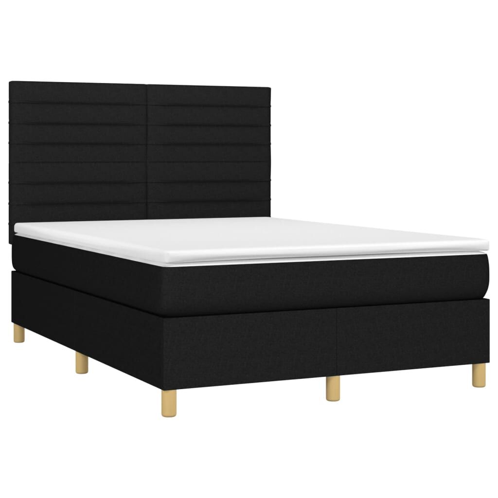 vidaXL Κρεβάτι Boxspring με Στρώμα Μαύρο 140x190 εκ. Υφασμάτινο