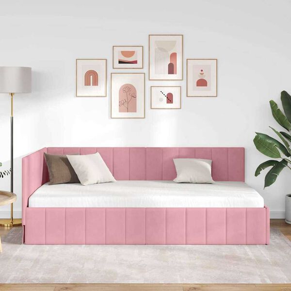 vidaXL Κρεβάτι Γωνίας με κεφαλάρι Ροζ 90 x 200 cm Βελούδο