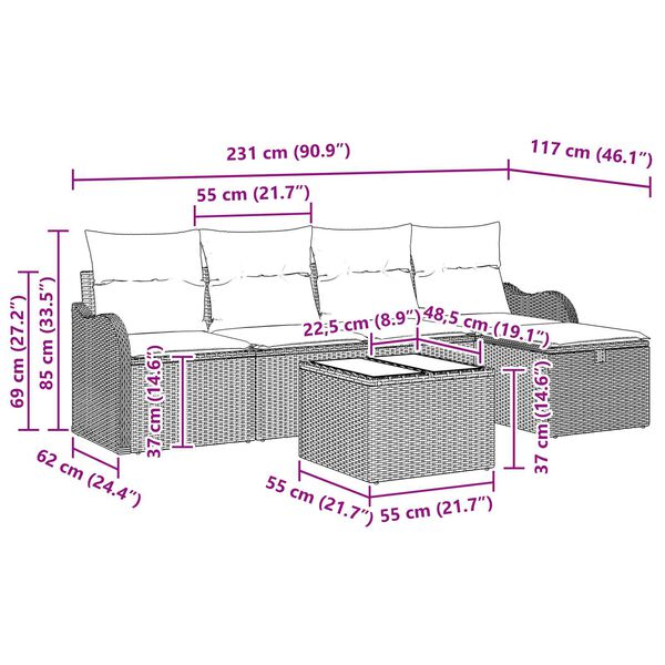 vidaXL Σετ Καναπέ Κήπου 6 pcs μπεζ και κρεμ 231 x 117 x 85 εκ