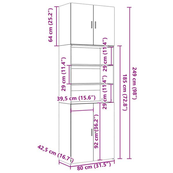 vidaXL Ντουλάπι Μαύρο 80x42,5x249 εκ. από Επεξεργασμένο Ξύλο
