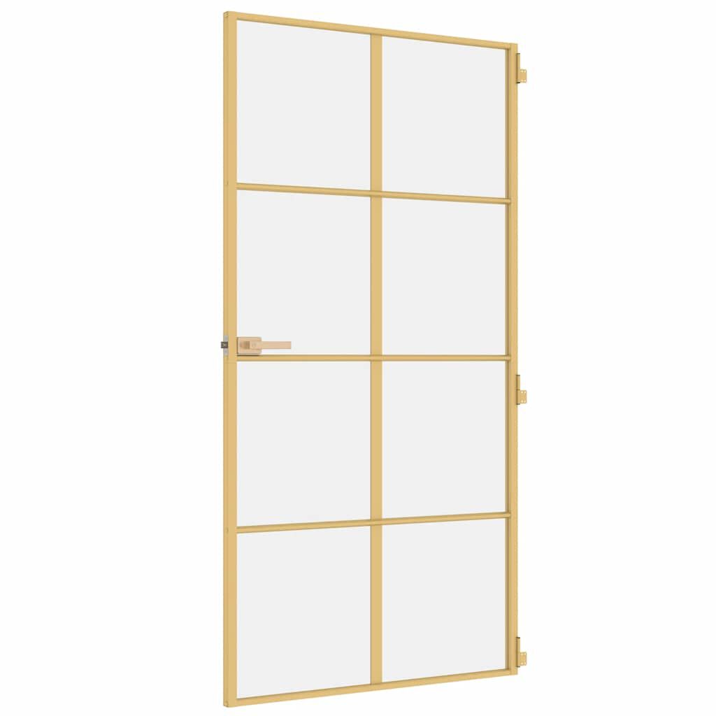 vidaXL Εσωτερική Πόρτα Χρυσή 102,5x201,5 εκ. Ψημένο Γυαλί & Αλουμίνιο