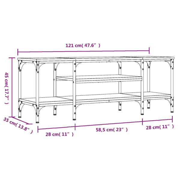 vidaXL Έπιπλο Τηλεόρασης Καφέ Δρυς 121x35x45 εκ. Επεξ. Ξύλο/Σίδερο