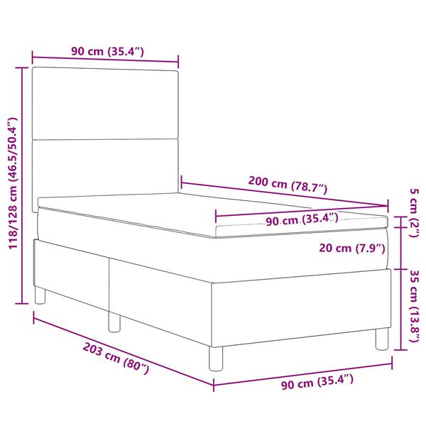 vidaXL Κρεβάτι με Σπαστό Στρώμα και LED Κρεμ 90x200 εκ. Ύφασμα Σαλονιού