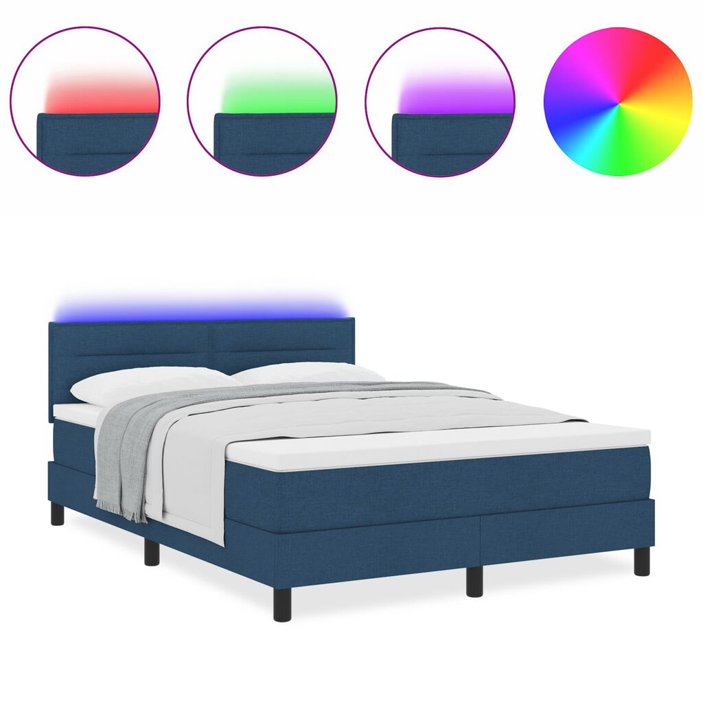 vidaXL Κρεβάτι με Στρώμα & LED Μπλε 160x200 εκ. Ύφασμα