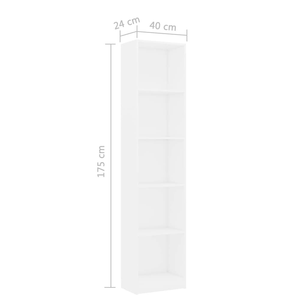 vidaXL Βιβλιοθήκη με 5 Ράφια Λευκή 40 x 24 x 175 εκ. από Επεξ. Ξύλο