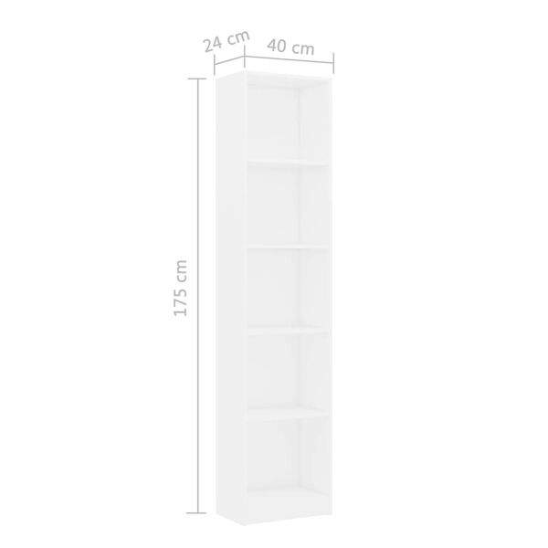 vidaXL Βιβλιοθήκη με 5 Ράφια Λευκή 40 x 24 x 175 εκ. από Επεξ. Ξύλο