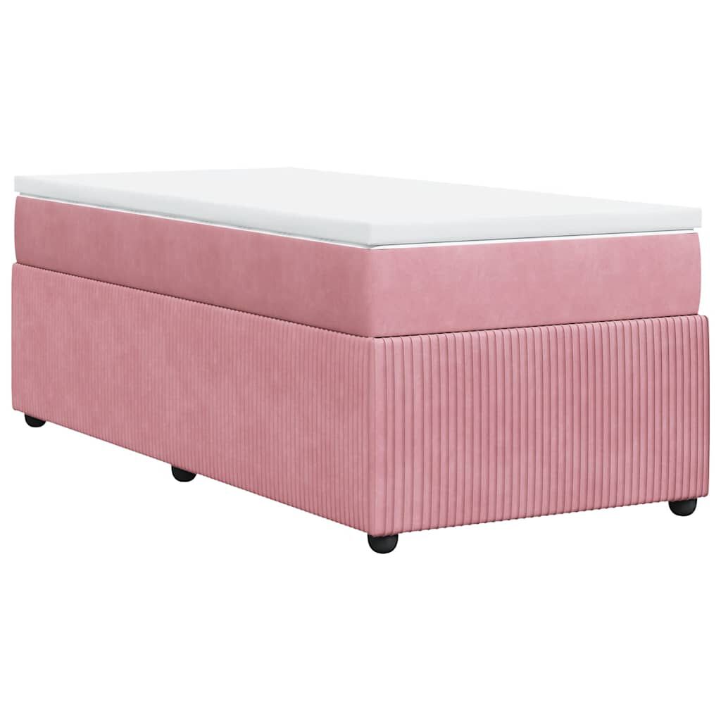 vidaXL Κρεβάτι Boxspring με Στρώμα Ροζ 90x200 εκ. Βελούδινο
