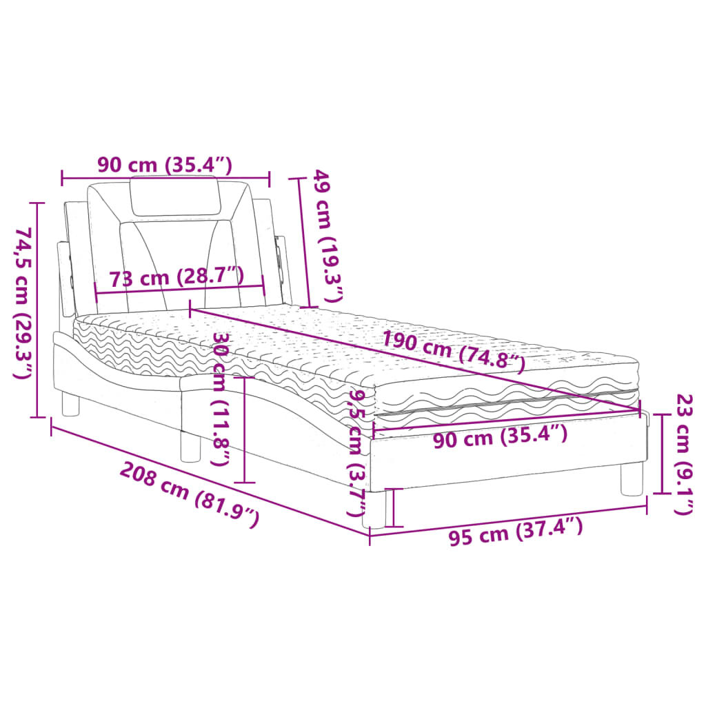 vidaXL Κρεβάτι με Στρώμα Λευκό 90x190 εκ. από Συνθετικό Δέρμα