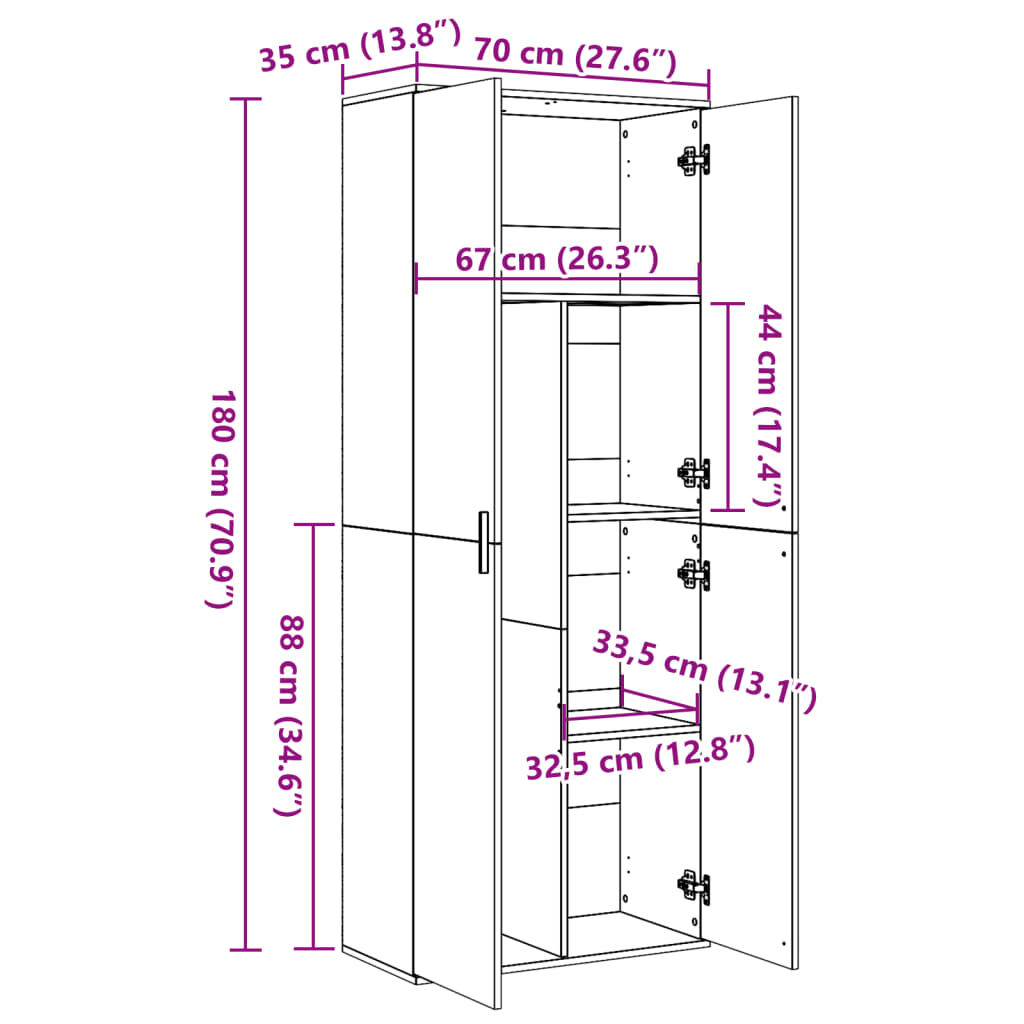 vidaXL Ντουλάπι Sonoma Δρυς 70x35x180 εκ. από Επεξεργασμένο Ξύλο