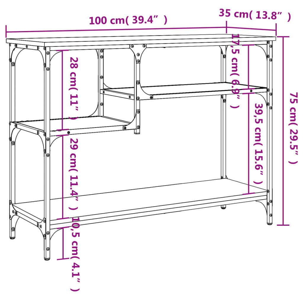 vidaXL Τραπέζι Κονσόλα με Ράφια Sonoma Δρυς 100 x 35 x 75 εκ.