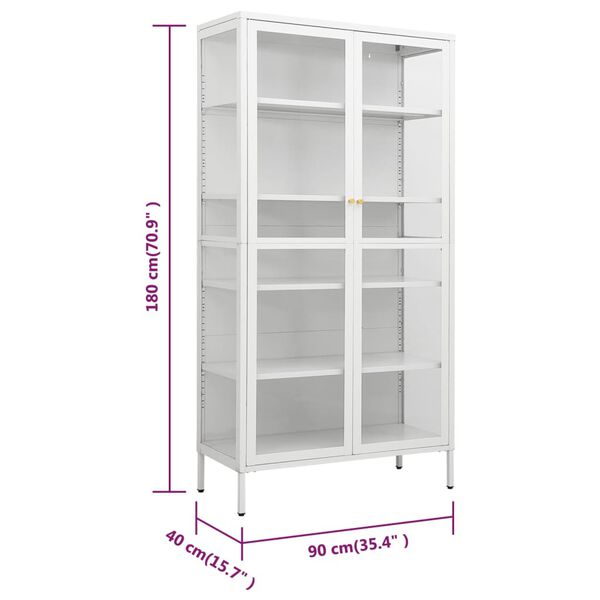 vidaXL Ντουλάπα Βιτρίνας Λευκή 90 x 40 x 180 εκ. Ατσάλι / Ψημένο Γυαλί