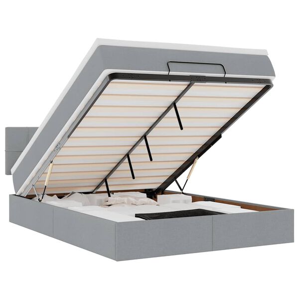 vidaXL Οθωμανικό κρεβάτι με στρώμα & LEDs Ανοιχτό γκρι ύφασμα