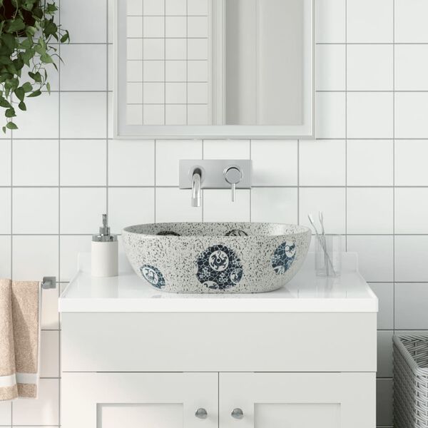 vidaXL Νιπτήρας Οβάλ Γκρι και Μπλε 47x33x13 εκ. Κεραμικός