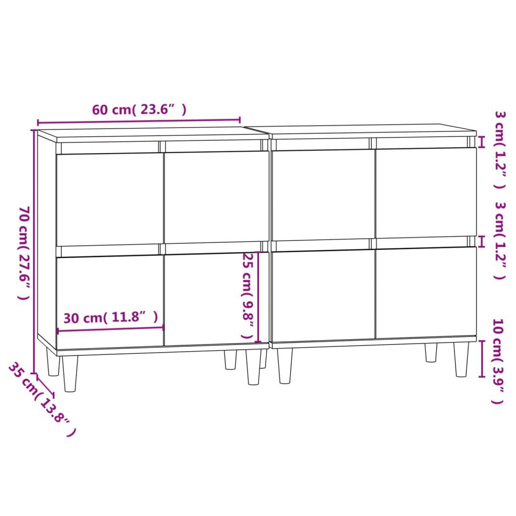 vidaXL Ντουλάπια 2 τεμ. Μαύρα 60x35x70 εκ. Επεξεργασμένο Ξύλο