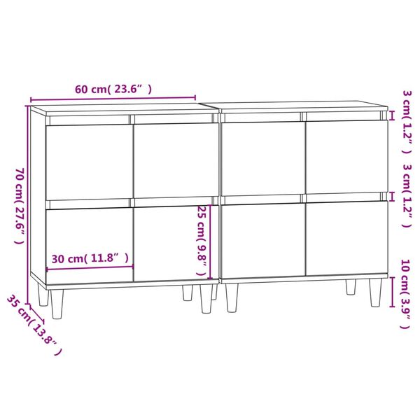 vidaXL Ντουλάπια 2 τεμ. Μαύρα 60x35x70 εκ. Επεξεργασμένο Ξύλο