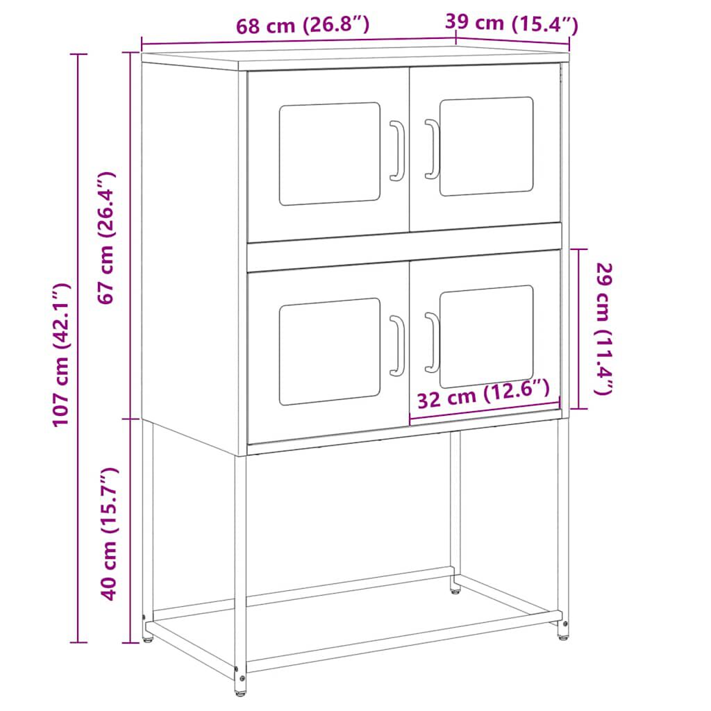 vidaXL Highboard Μαύρο 68x39x107 cm Ατσάλι