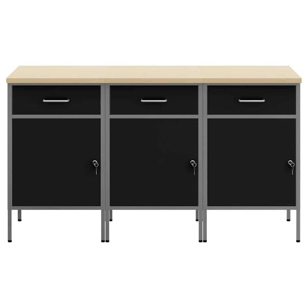vidaXL Ντουλάπα Εργασίας 3 pcs Μαύρο και Γκρι 150 x 55 x 85 εκ