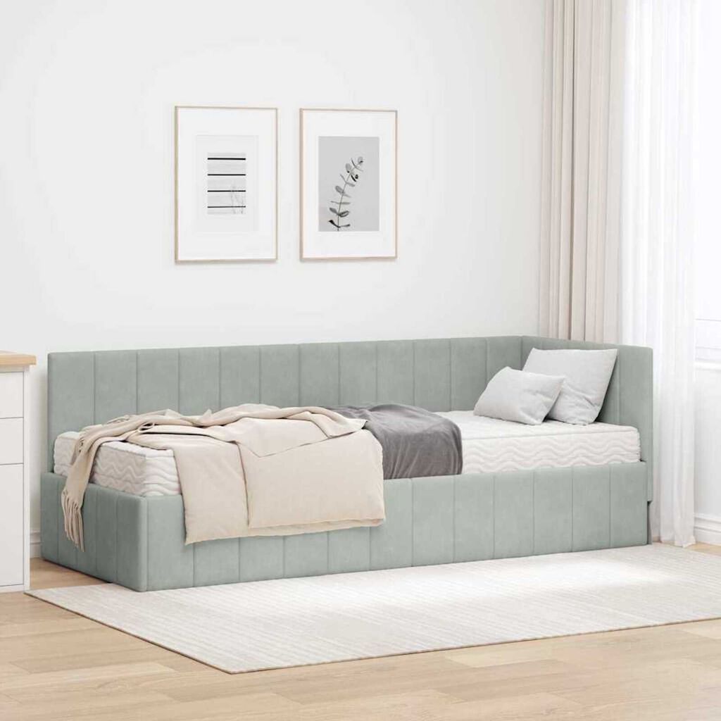 vidaXL Κρεβάτι Γωνίας με στρώμα Ανοιχτό γκρι 80 x 200 cm Βελούδο