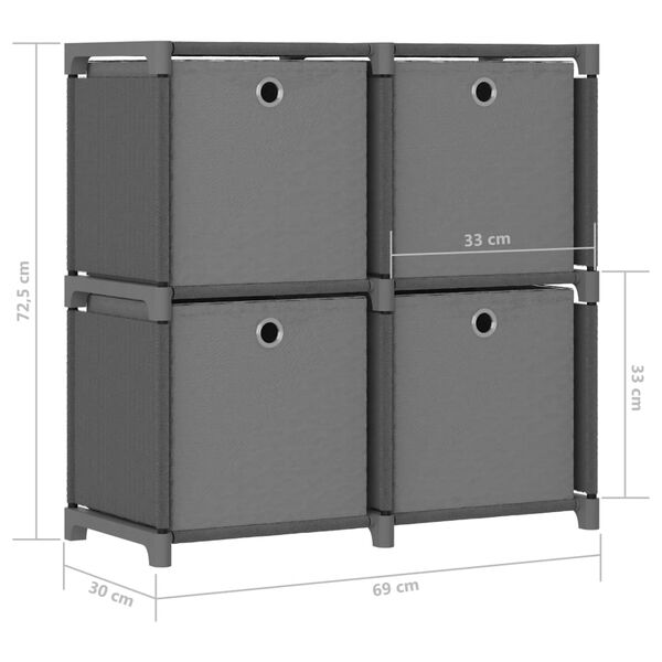 vidaXL Ραφιέρα με 4 Κύβους & Κουτιά Γκρι 69x30x72,5 εκ. Υφασμάτινη