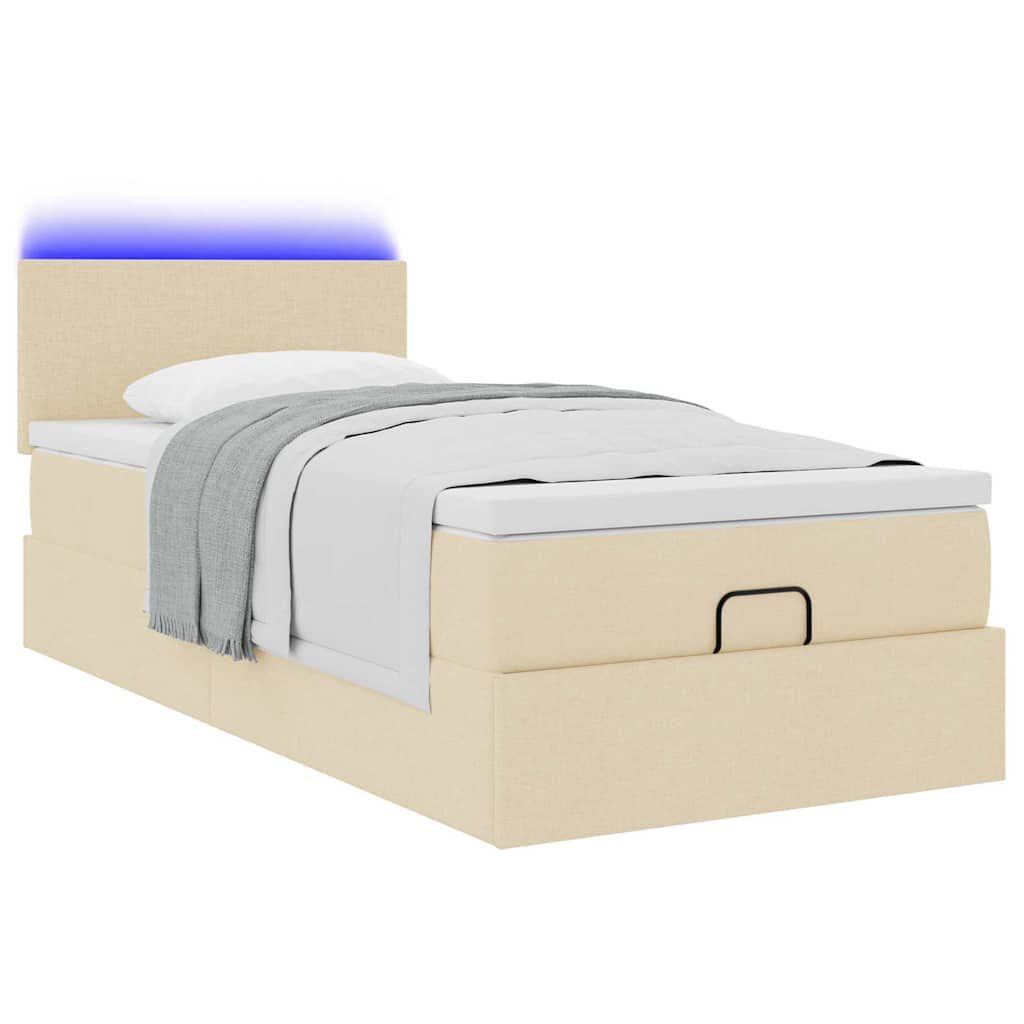 vidaXL Οθωμανικό κρεβάτι με στρώμα & LEDs Cream 90x200 cm Ύφασμα