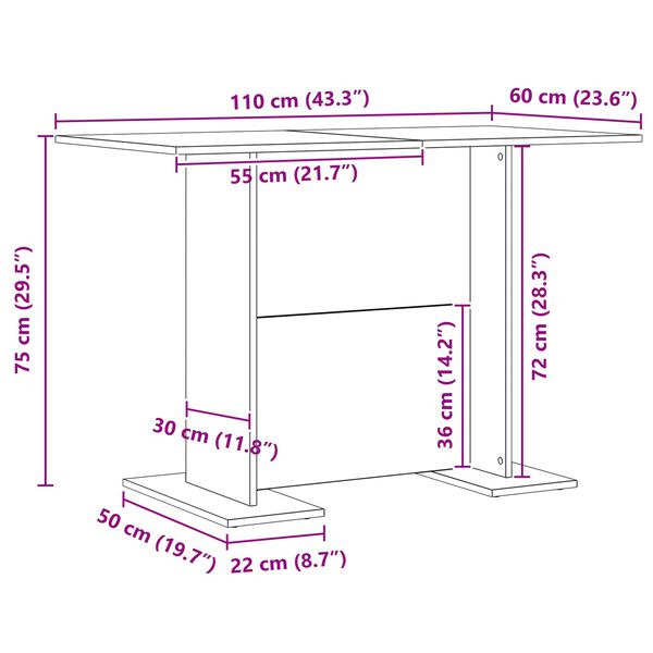 vidaXL Τραπέζι Τραπεζαρίας Μαύρη Δρυς 110x60x75 εκ Επεξεργασμένο Ξύλο