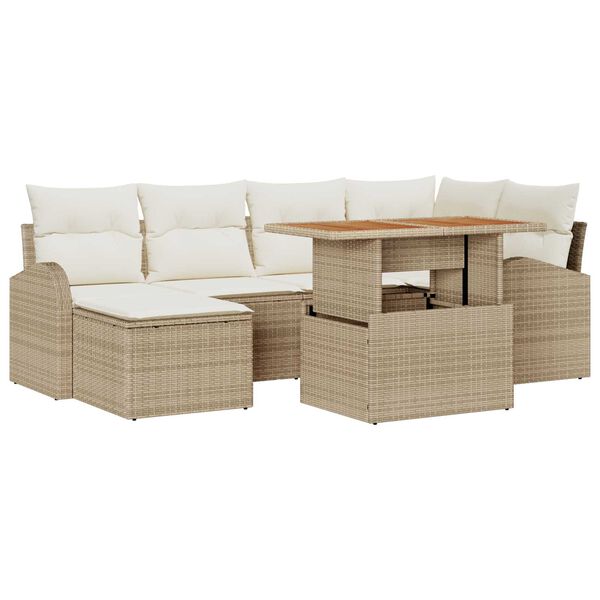 vidaXL Σετ Καναπέ Κήπου με μαξιλάρι 7 pcs μπεζ και κρεμ