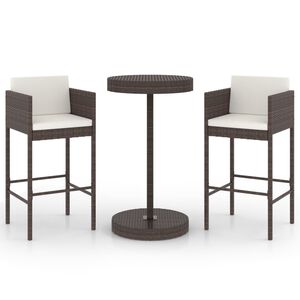 vidaXL Σετ Επίπλων Μπαρ Κήπου 3 τεμ. Καφέ Συνθετικό Ρατάν με Μαξιλάρια