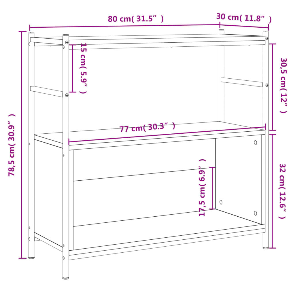 vidaXL Βιβλιοθήκη Μαύρη 80x30x78,5 εκ. Επεξεργασμένο Ξύλο / Σίδηρος