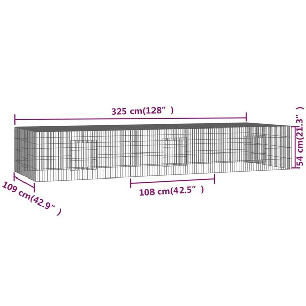 vidaXL Κλουβί Κουνελιών 3 Πάνελ 325x109x54 εκ. από Γαλβανισμένο Σίδερο