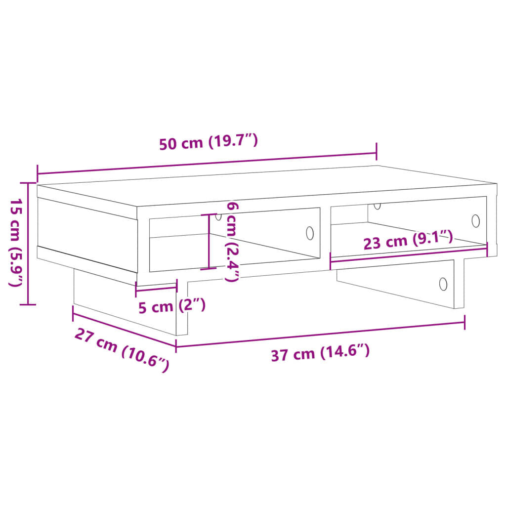 vidaXL Βάση Οθονών Γκρι του Σκυροδέματος 50x27x15 εκ. από Επεξ. Ξύλο