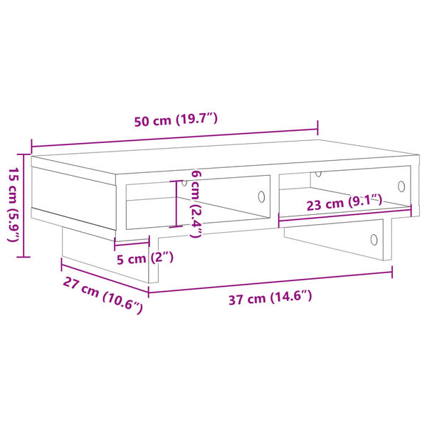 vidaXL Βάση Οθονών Γκρι του Σκυροδέματος 50x27x15 εκ. από Επεξ. Ξύλο