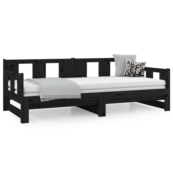 vidaXL Καναπές Κρεβάτι Συρόμενος Μαύρος 2x(90x190) εκ. από Μασίφ Πεύκο