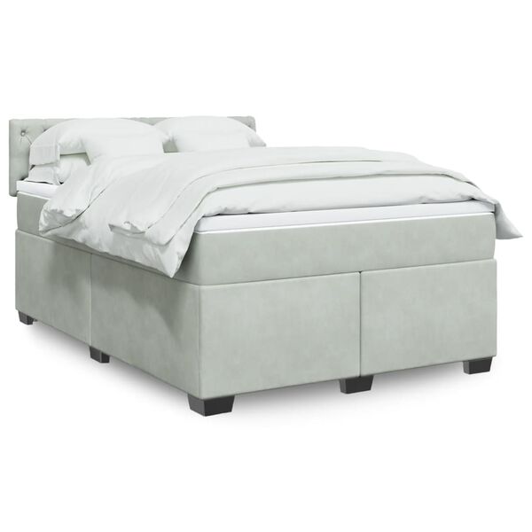 vidaXL Κρεβάτι Boxspring με Στρώμα Ανοιχτό Γκρι 140x190 εκ. Βελούδινο