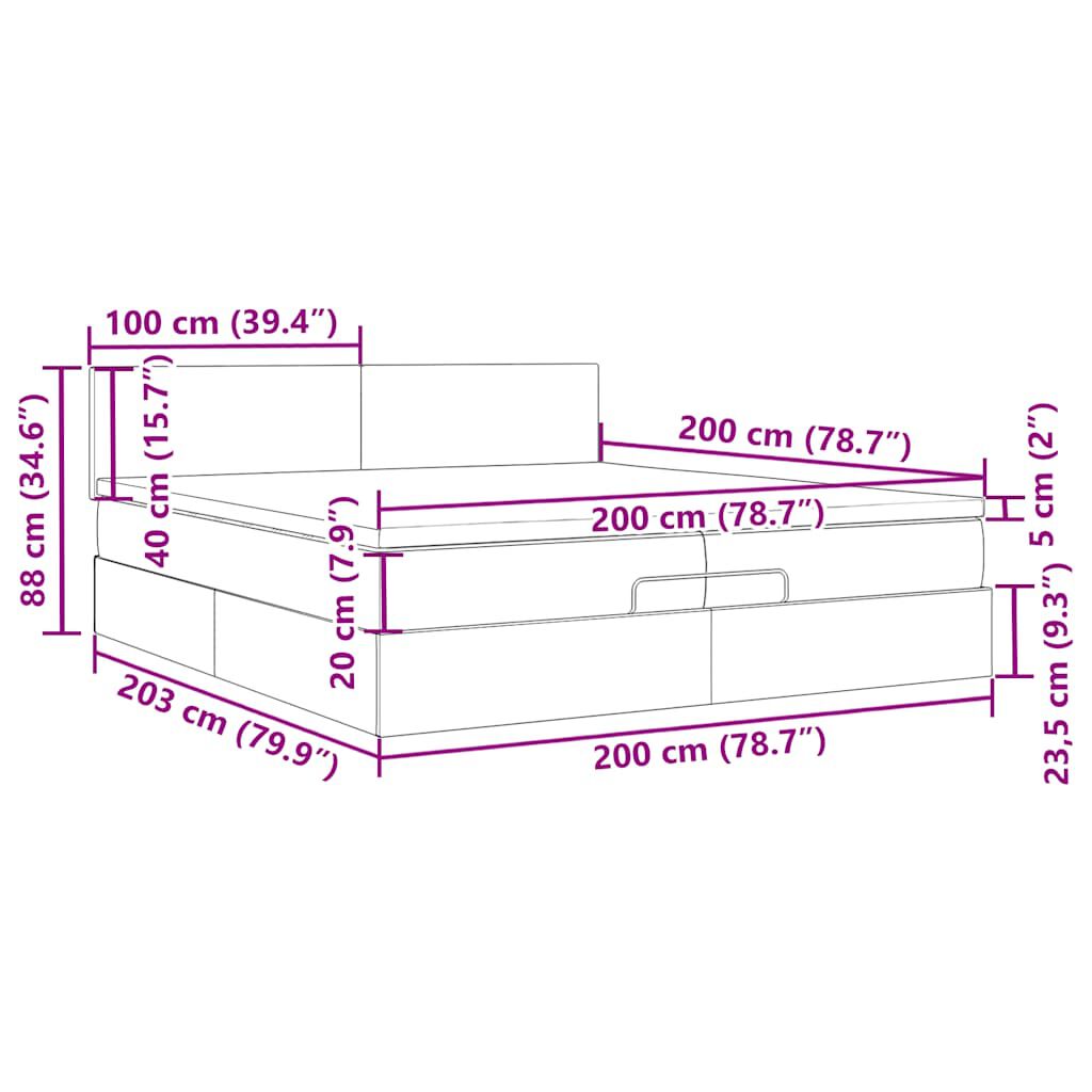 vidaXL Οθωμανικό κρεβάτι με στρώμα Cream 200x200 cm Ύφασμα