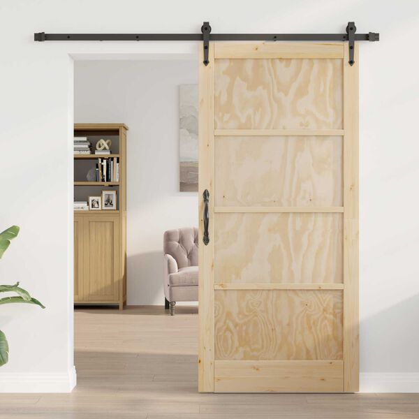 vidaXL Συρόμενη Πόρτα Φυσικό και μαύρο 93 x 202 cm